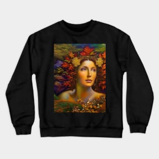 Autumnal Equinox Beautiful Woman Surrounded By Autumn Leaves Crewneck Sweatshirt